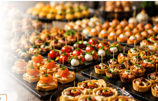 Assorted appetizer catering display