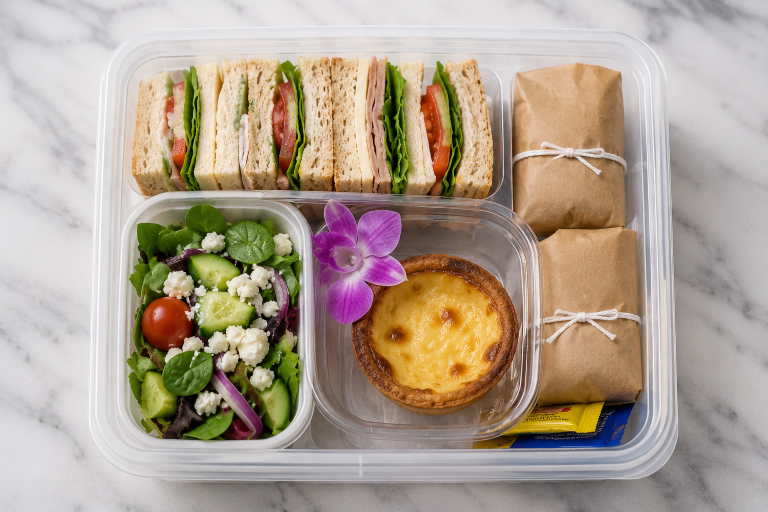 Individually packed sandwiches